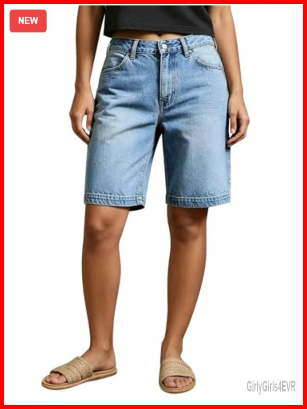 Mid Waist Denim Bermuda Shorts Cargo Loose Fit Summer Casual Flap Pockets